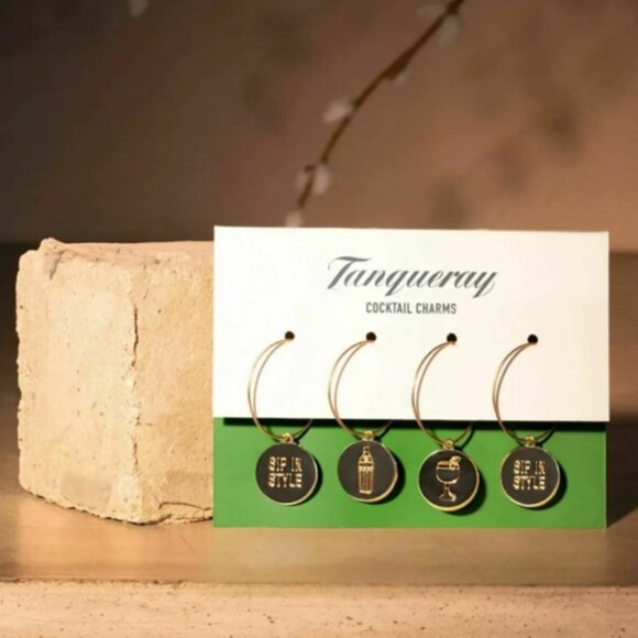 TANQUERAY Drink Wine Glass Charms/Cocktail SET OF 4 GOLD New Bar Glassware Bling - Picture 2 of 3